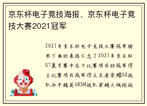 京东杯电子竞技海报、京东杯电子竞技大赛2021冠军